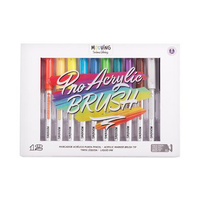 Marcadores acrilicos Pro Acrylic Brush x12 colores punta pincel Mooving