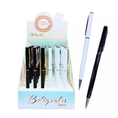 Bolígrafo metal blanco/negro con clip Colours