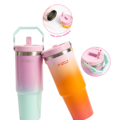 Vaso Tumbler de acero inoxidable 887 ml "ROSA-VERDE" All Day Refresh Colorblock FW