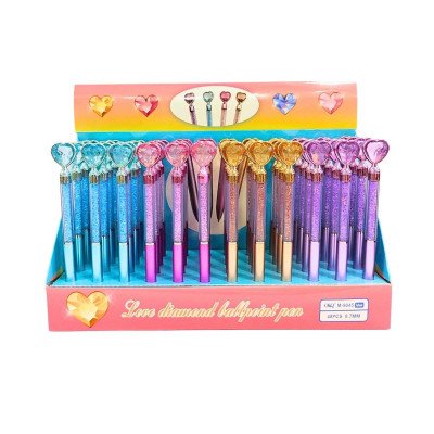 Bolígrafo corazón con borde metal y piedritas Colours