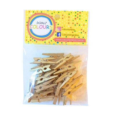 Clips broche de ropa madera dorado 30 mm x 25 unidades Colours