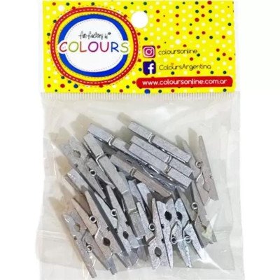 Clips broche de ropa madera plateado 30 mm x 25 unidades Colours