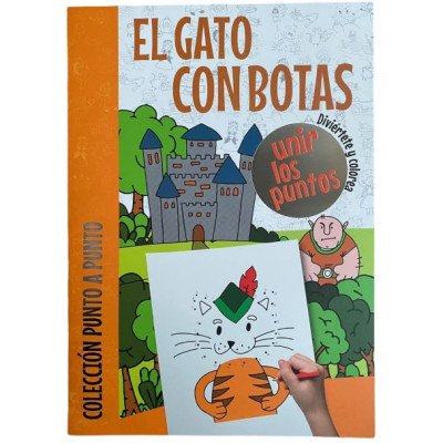 Set de libros de cuentos para pintar 21x27 cms + stickers. Punto a punto: Gato con botas Editorial Splash