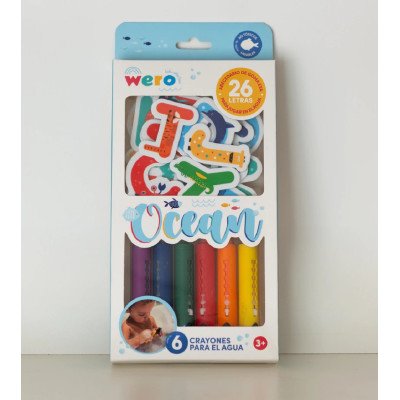 Crayones para agua Ocean x6 colores +abecedario de goma eva Wero