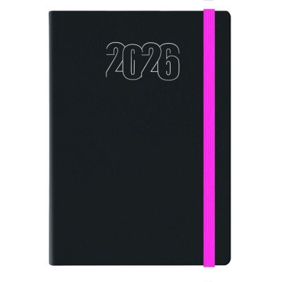 Agenda N°7 Diaria Winner borde pintado negro con elastico fucsia claro encuadernada Talbot