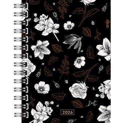 Agenda 16x22 cm Semanal Eco Flores B&W con espiral Onix