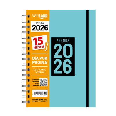 Agenda A5 Diaria verde pastel de 15 MESES con elástico Paperland