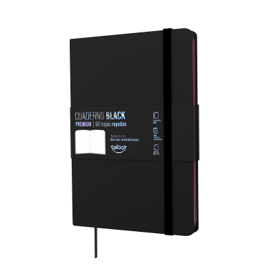 Cuaderno PU14x21 cm Black con borde fucsia metalizado x96 hojas rayadas Talbot