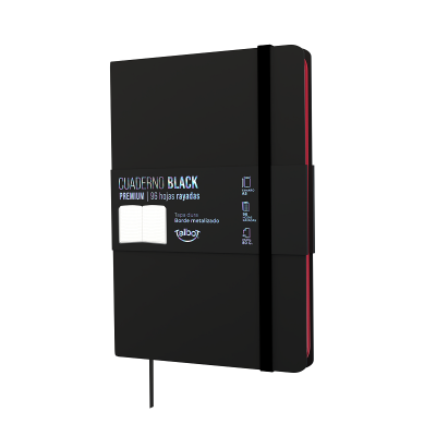 Cuaderno PU14x21 cm Black con borde rojo metalizado x96 hojas rayadas Talbot