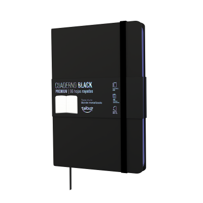 Cuaderno PU14x21 cm Black con borde violeta metalizado x96 hojas rayadas Talbot
