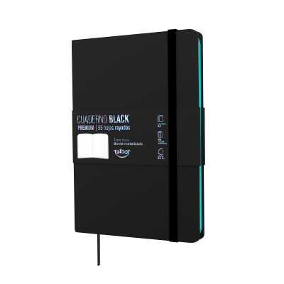 Cuaderno PU14x21 cm Black con borde turquesa metalizado x96 hojas rayadas Talbot