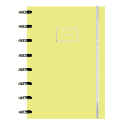 Cuaderno sistema de discos 14x21 cm tapas plast aros plata amarillo pastel con elástico x110 hojas Do Decorline