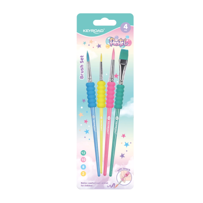 Set de 4 pinceles sintéticos (con grip) Brush Set colores pasteles Keyroad