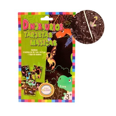 Papel Mágico x6 tarjetas dino + lápiz de madera Colours
