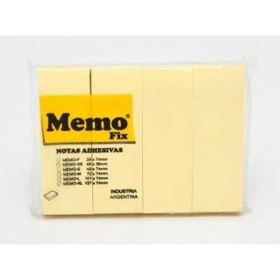Nota adhesiva 25x74mm  x100 hojas AMARILLO x 4 unidades Memo Fix