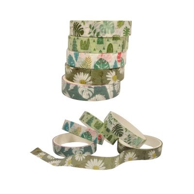 Cinta adhesiva washi tape de 1cm x2 metros x5 rollos flores y plantas Colours