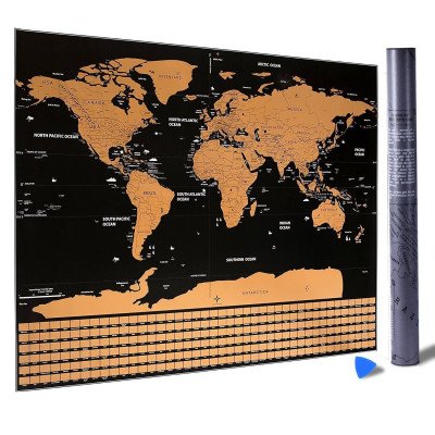 Planisferio negro 82x60 cm Scratch Map con banderas y accesorios Editorial Splash