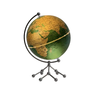 Globo terráqueo de 20 cm base metal cromada verde y dorado con luz led político Gloter
