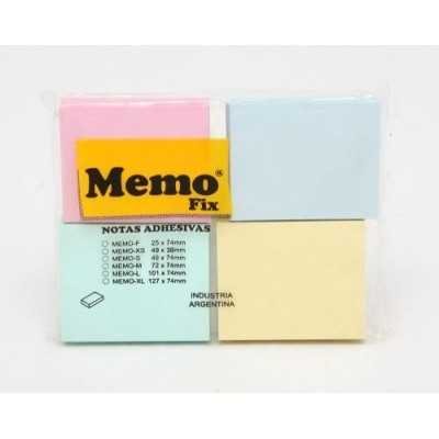 Nota adhesiva 46x37mm x200 hojas PASTELES surtidos x 4 unidades Memo Fix