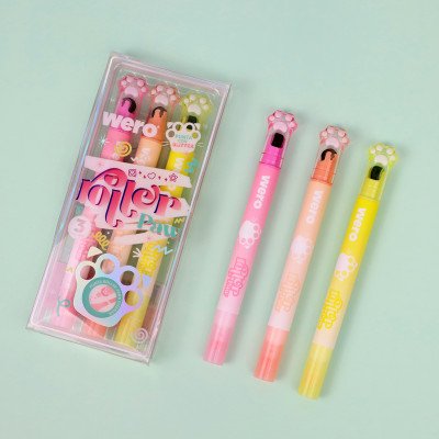 Resaltadores doble punta con glitter + sellos x 3 unidades  Paw Wero