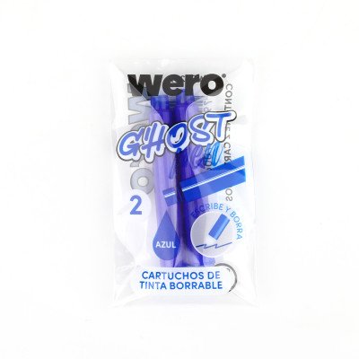Cartucho para pluma escolar tinta azul borrable x unidad Wero