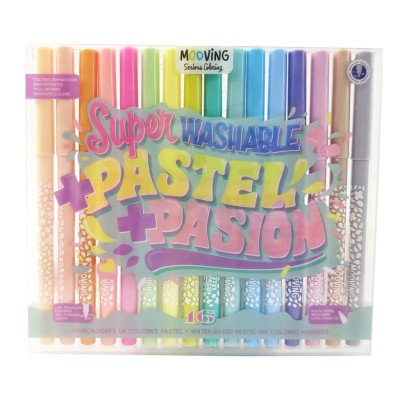 Marcadores Super Washables x16 colores pastel lavables Mooving