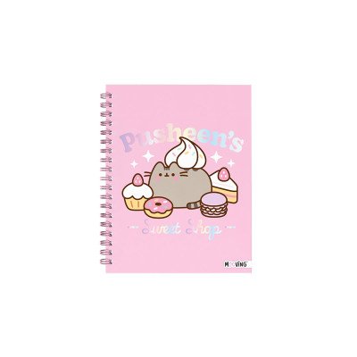 Cuaderno 16x21 cm con espiral tapa dura Pusheen II x 80 hojas rayado Mooving