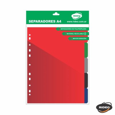 Separadores Plásticos A4 con sobre de 5 posiciones Rideo