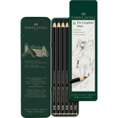Lápices grafitos mate Pitt Graphite Matt x6 piezas en estuche metálico Faber-Castell