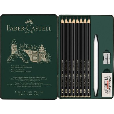 Lápices grafitos mate Pitt Graphite Matt x11 piezas en estuche metálico Faber-Castell