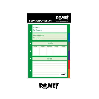 Separadores A4 de 6 posiciones de cartulina colores Clásicos Rome