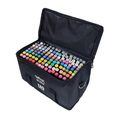 Marcadores artísticos al alcohol doble punta Black en valija de tela x120 colores Talbot