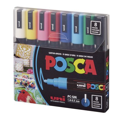 Set de Marcadores Posca PC-5BR (Punta Pincel) x8 colores básicos Uni