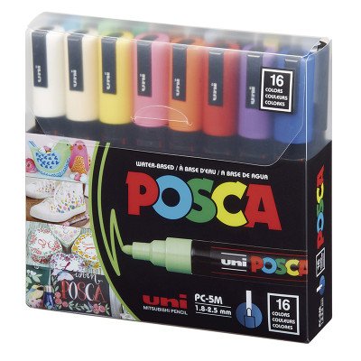 Set de Marcadores Posca PC-5BR (Punta Pincel) x16 colores surtidos Uni