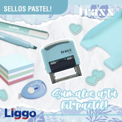 Sello automático 9011 de 38x14 mm celeste pastel Traxx