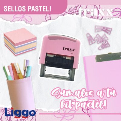 Sello automático 9011 de 38x14 mm rosa pastel Traxx