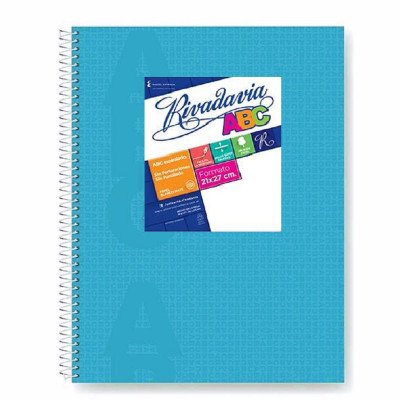 Cuaderno ABC 21x27 cm espiralado Celeste tapa vinílica x60 hojas rayado Rivadavia