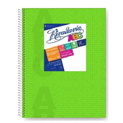 Cuaderno ABC 21x27 cm espiralado Verde manzana tapa vinílica x60 hojas rayado Rivadavia