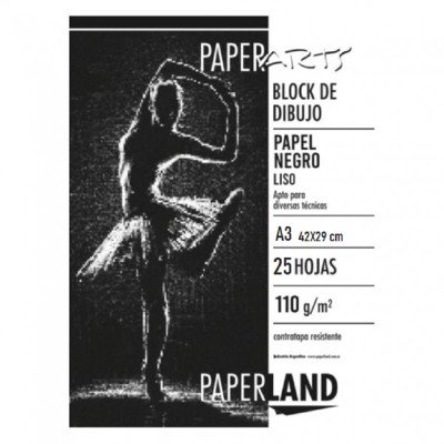 Block A3 rugoso de 110 gramos para dibujo Paperarts x25 hojas negras Paperland
