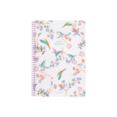Cuaderno A4 tapa semirrígida Belle pájaros x80 hojas rayado con espiral FW