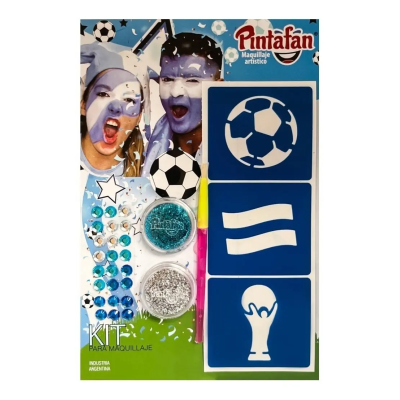 Kit de Maquillajes Fútbol Argentina Glam con Stencil Pintafan