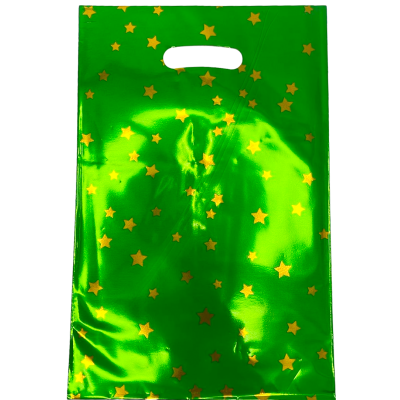 Bolsa metalizada Estrellas verde de 16,5 x25 cm x10 unidades Low Cost