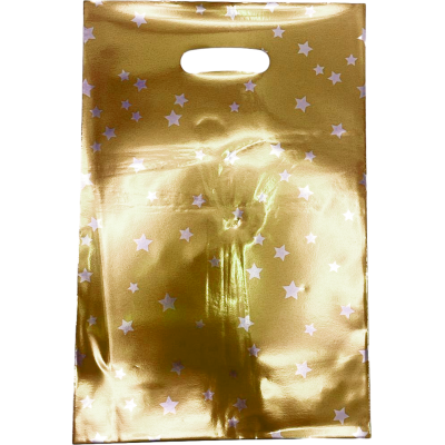 Bolsa metalizada Estrellas beige de 16,5 x25 cm x10 unidades Low Cost