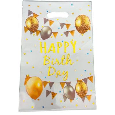 Bolsa metalizada Happy Birthday dorado de 16,5 x25 cm x10 unidades Low Cost