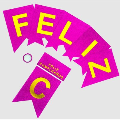 Banderín Feliz Cumpleaños fucsia gibreado Low Cost
