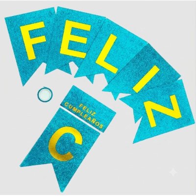 Banderín Feliz Cumpleaños celeste gibreado Low Cost
