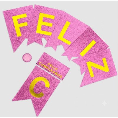 Banderín Feliz Cumpleaños rosa gibreado Low Cost