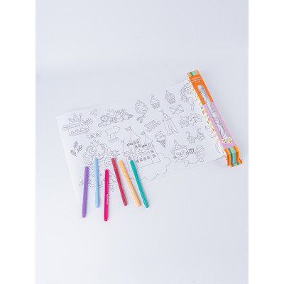 Kit de coloreo XL papel pre impreso 30 cm x2 metros +6 marcadores Rainbow Fun World FW