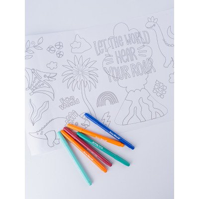 Kit de coloreo XL papel pre impreso 30 cm x2 metros +6 marcadores Roar Fun World FW