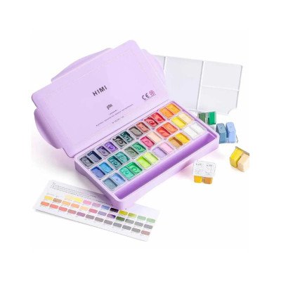 Set de Gouache de 36 colores potes x12 gramos +3 pinceles estuche Purpura Himi